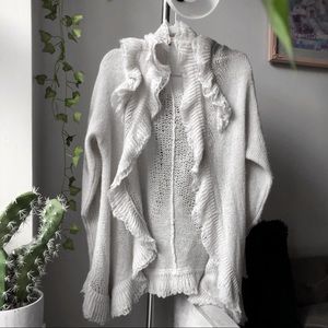 Rebecca Taylor Crochet Stitch Ruffle trim cardigan